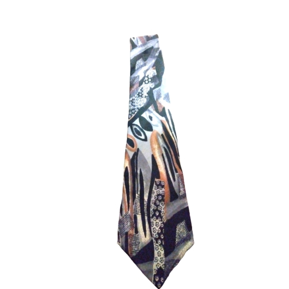 Don Loper Beverly Hills Italian Silk Tie Silver/Blk/BrownGeo Print Office Casual